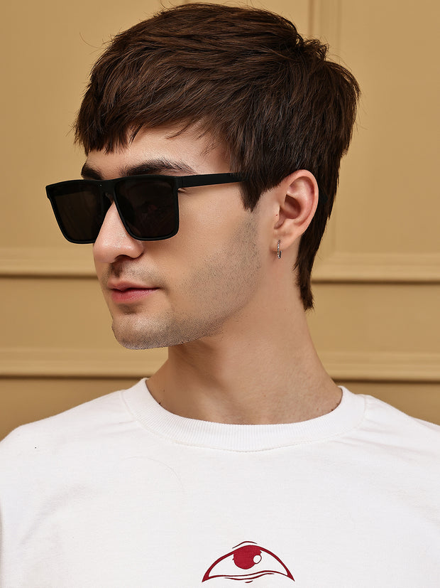 Matte Black Rectangular UV-Protected Sunglasses for Men & Women
