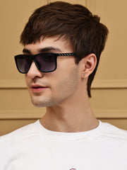 Unisex Blue Rectangular Sunglasses with UV Protection