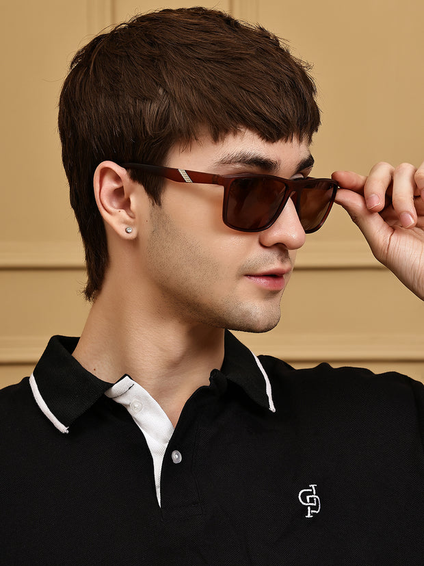 Brown Tinted Rectangular UV-Protected Sunglasses for Men & Women