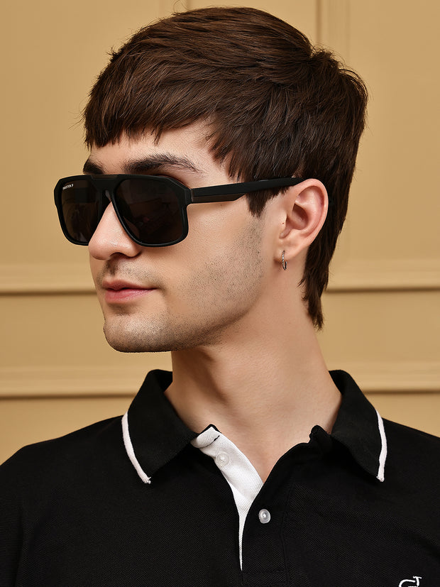 Black Aviator Square Polarized Sunglasses for Men & Women