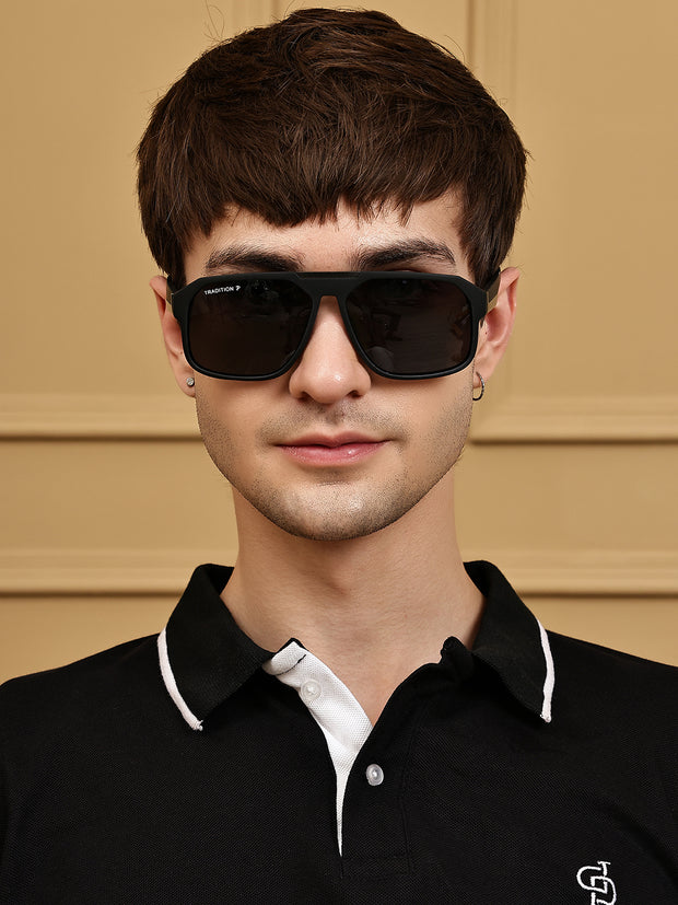 Black Aviator Square Polarized Sunglasses for Men & Women