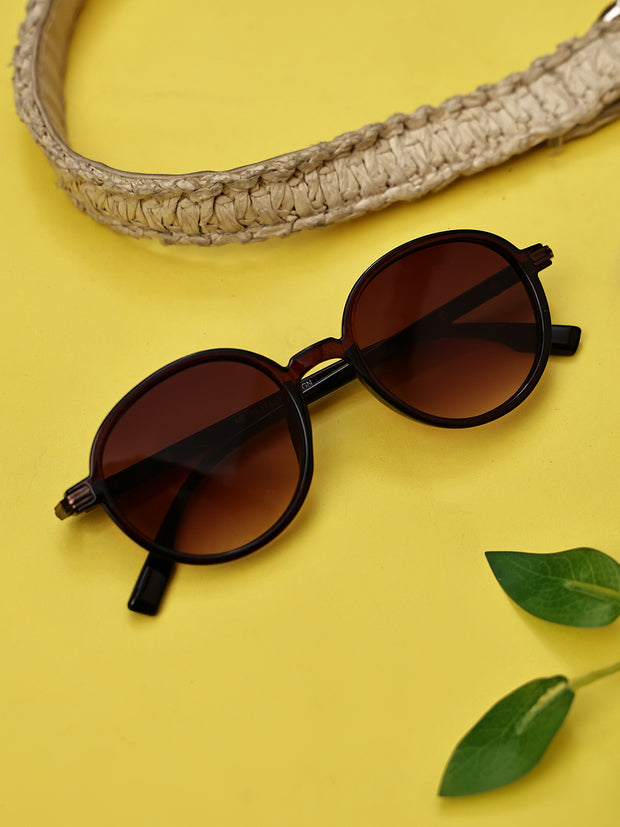 Unisex Brown Round Sunglasses with UV Protection