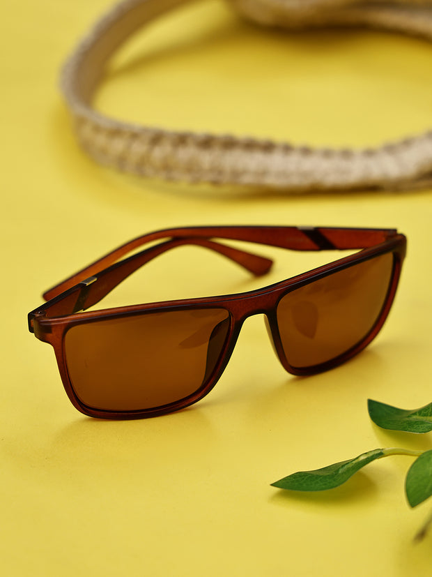Brown Tinted Rectangular UV-Protected Sunglasses for Men & Women