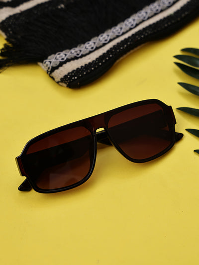 Unisex Brown Square Sunglasses with UV Protection