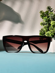 Unisex Brown Rectangular Sunglasses with UV Protection