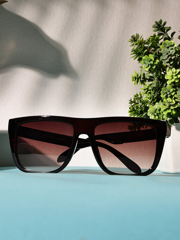 Unisex Brown Rectangular Sunglasses with UV Protection