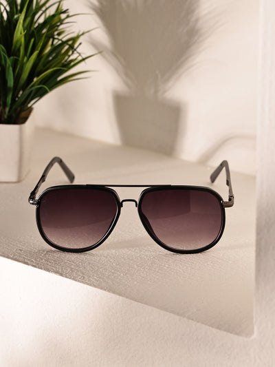 Stylish Full-Rim Grey Aviator Sunglasses