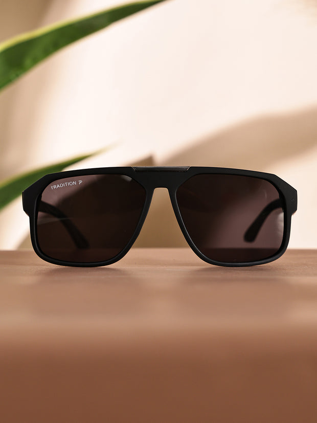 Black Aviator Square Polarized Sunglasses for Men & Women