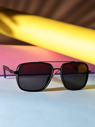 Black & Red Square UV-Protected Sunglasses