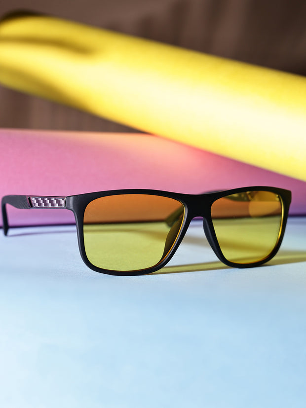 Unisex Yellow Rectangular Sunglasses with UV Protection