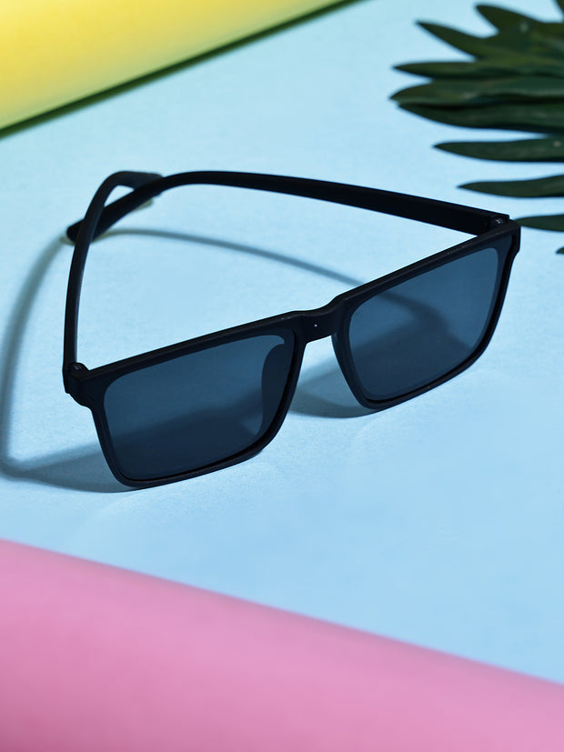 Matte Black Rectangular UV-Protected Sunglasses for Men & Women