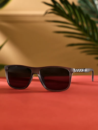 Unisex Grey Rectangular Sunglasses with UV Protection
