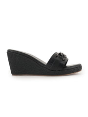 Women Comfortable Black Wedge Mules