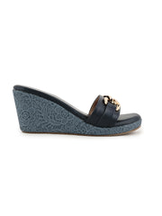 Women Comfortable Blue Wedge Mules