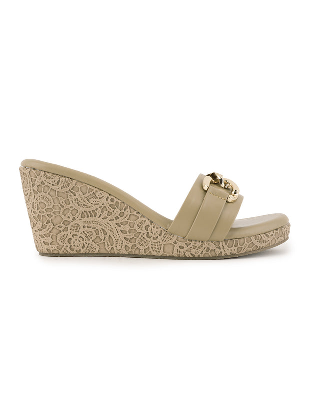 Women Comfortable Beige Wedge Mules