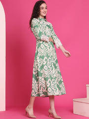 Women A-line Green Midi/Calf Length Dress