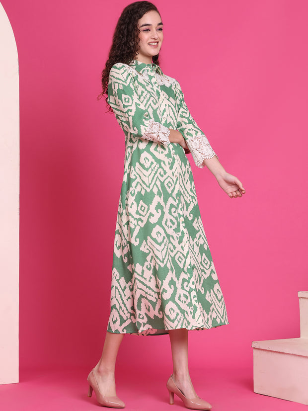 Women A-line Green Midi/Calf Length Dress