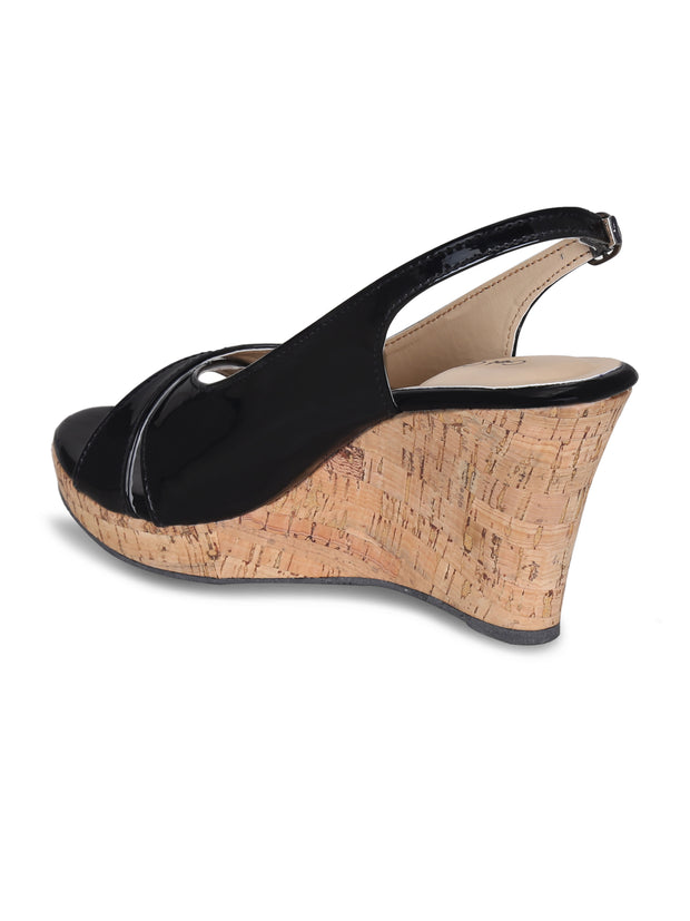 Women Black Solid Wedge Sandals