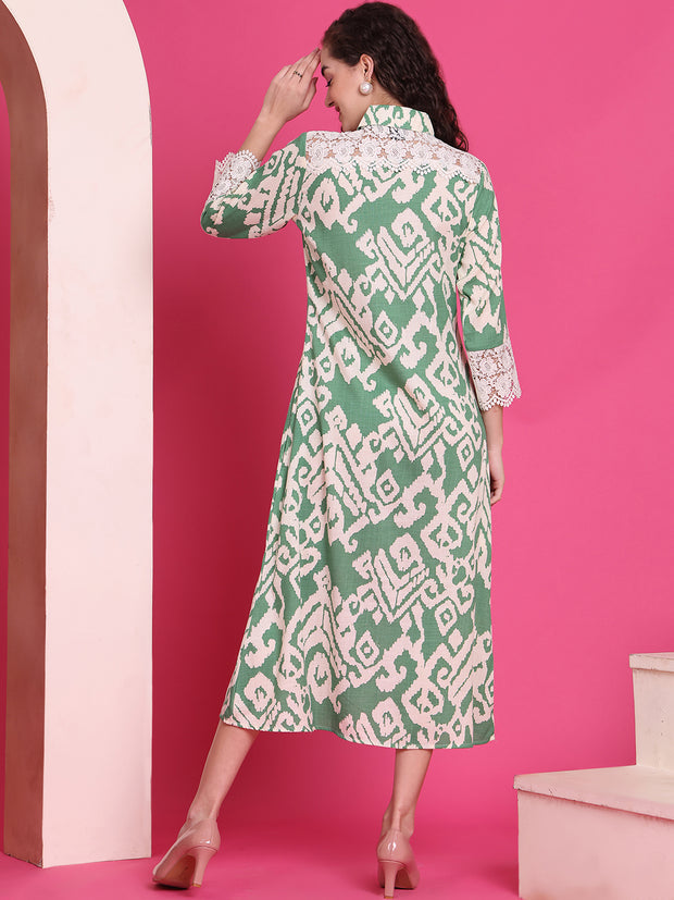Women A-line Green Midi/Calf Length Dress