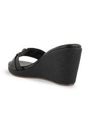 Women Comfortable Black Wedge Mules