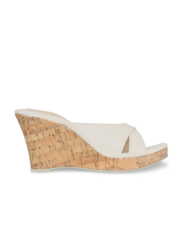 Women Cream Solid Wedge Sandals