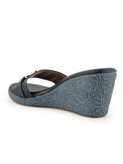 Women Comfortable Blue Wedge Mules