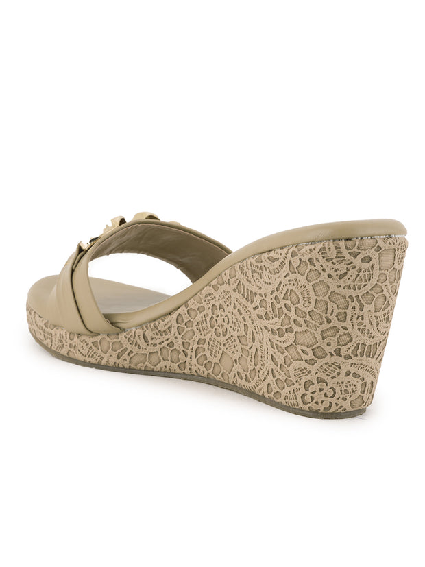 Women Comfortable Beige Wedge Mules