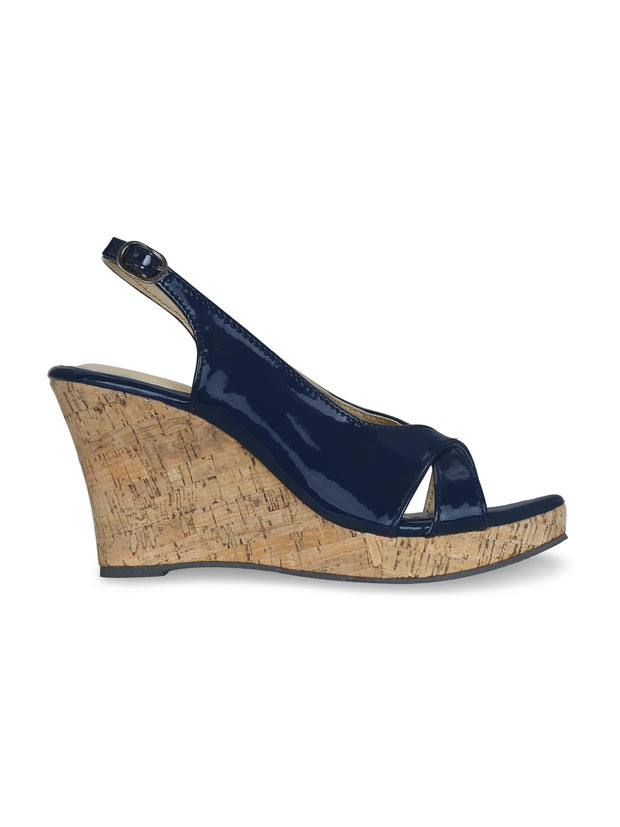 Women Blue Solid Wedge Sandals