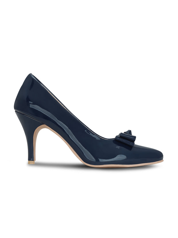 Get Glamr Navy Blue Party Pumps With Bows