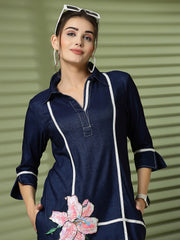 Women Denim Patch Work Dress