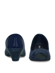 Women Navy Blue Synthetic Patent Solid Peep Toes