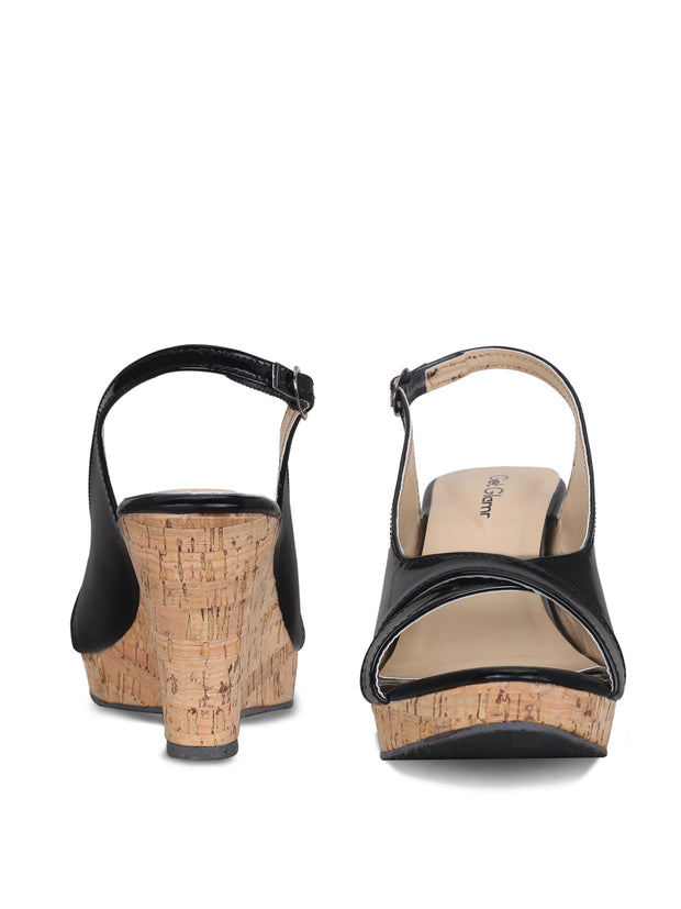 Women Black Solid Wedge Sandals