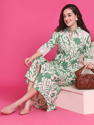 Women A-line Green Midi/Calf Length Dress
