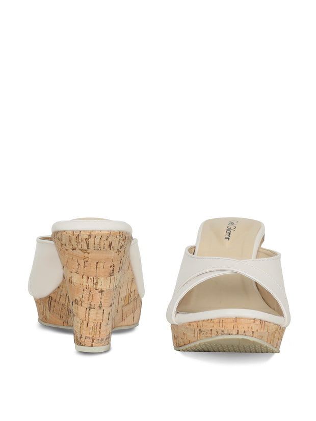 Women Cream Solid Wedge Sandals