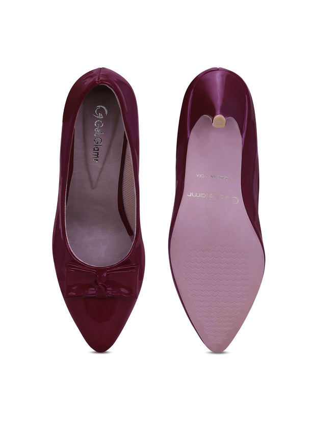 Get Glamr Maroon Stiletto Heeled Pumps With Bows