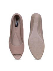 Women Peach Synthetic Patent Solid Peep Toes