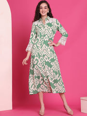 Women A-line Green Midi/Calf Length Dress