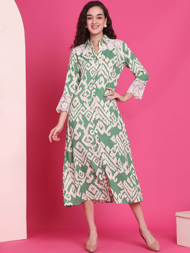 Women A-line Green Midi/Calf Length Dress
