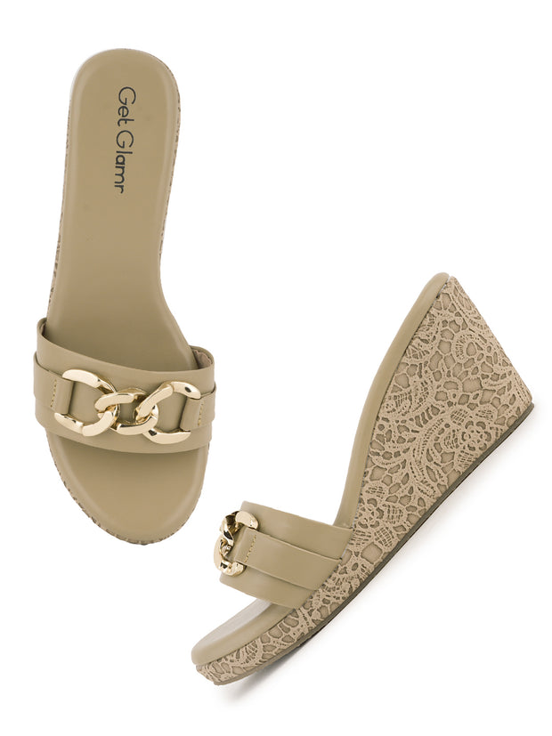 Women Comfortable Beige Wedge Mules