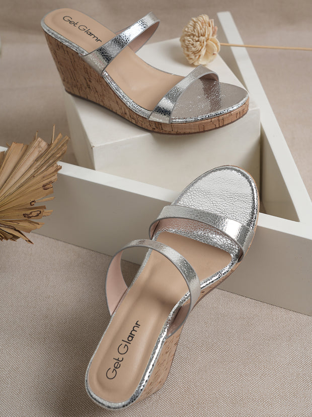 Get Glamr Metallic Silver Slip On Wedges