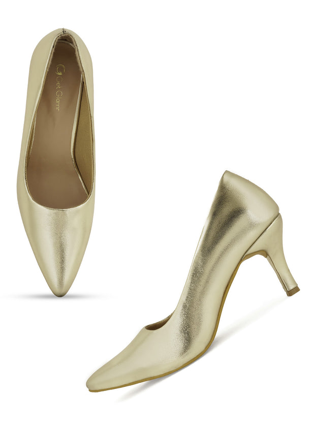 Women Stylish Gold Stilettos Pumps