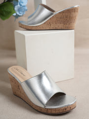 Get Glamr Metallic Silver Slip On Wedges