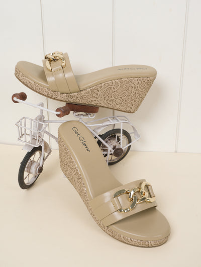 Women Comfortable Beige Wedge Mules