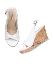 Women White Solid Wedge Sandals