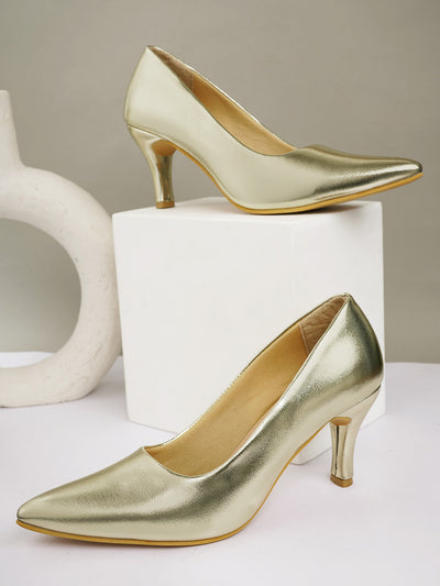 Women Stylish Gold Stilettos Pumps