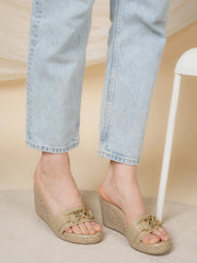 Women Comfortable Beige Wedge Mules