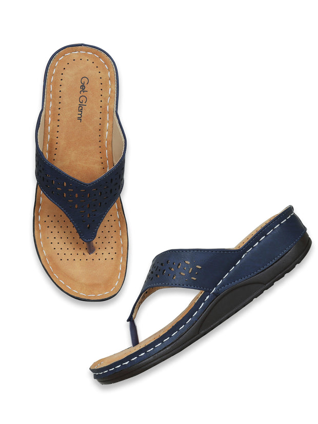 Women Navy Blue Solid Open Toe Platform Sandals