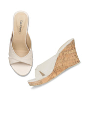 Women Cream Solid Wedge Sandals