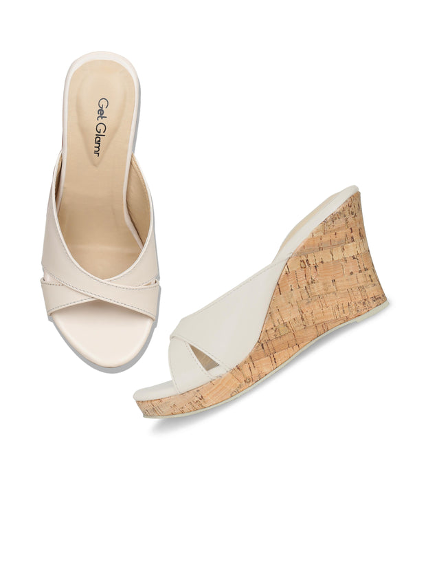 Women Cream Solid Wedge Sandals