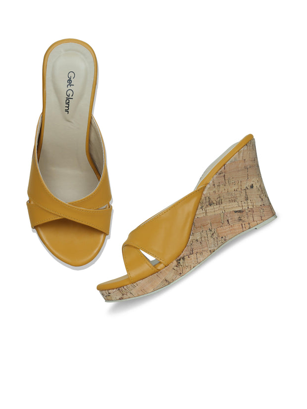 Get Glamr Women Mustard Solid Wedge Sandals